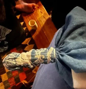 Tightly bound resist used in Tie Dyeing - Indigo